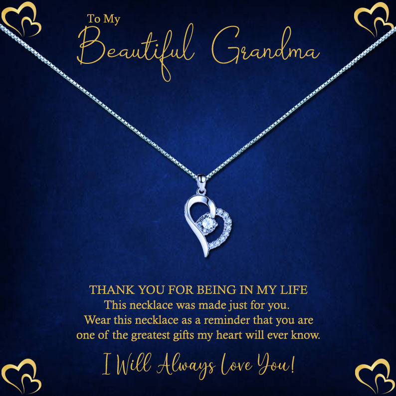 To My Beautiful Grandmother -  Elegant Blue Gold Heart Message Necklace