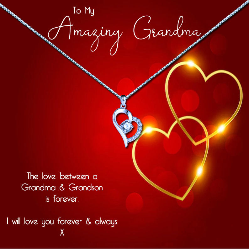 Amazing Grandmother - Romantic Red Gold Heart Message Necklace