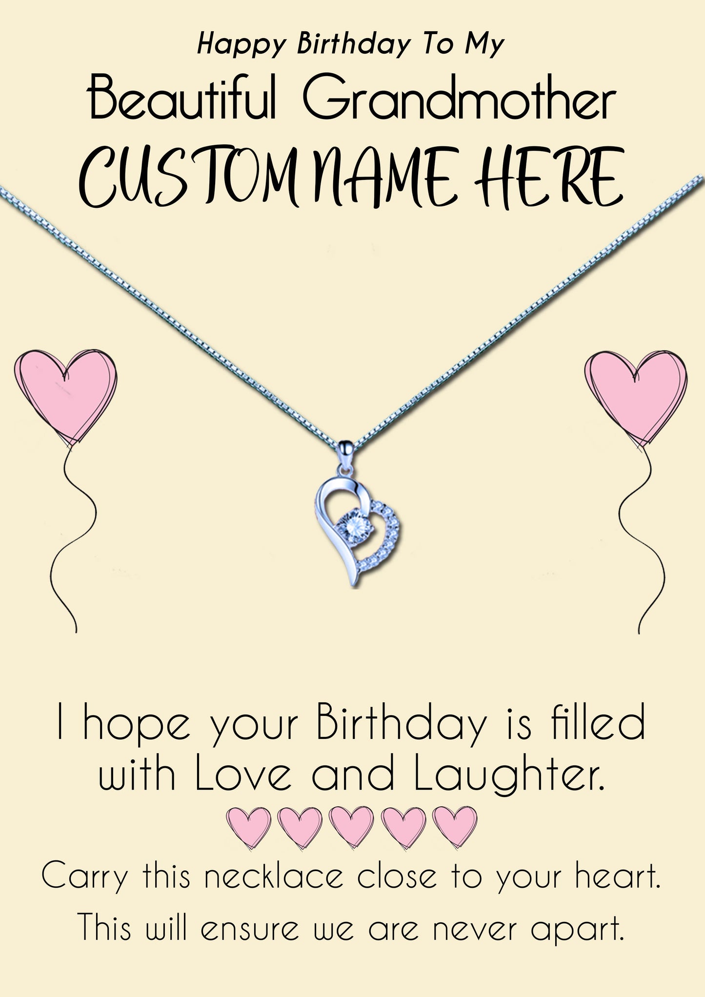 Beautiful Grandmother Personalised Birthday Message Necklaces