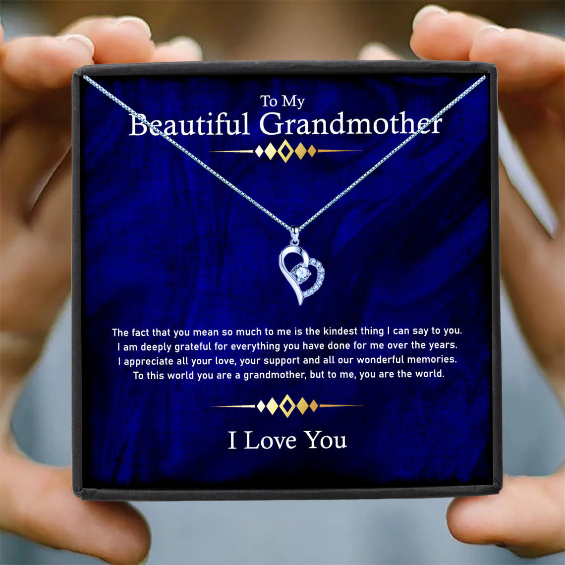 To My Beautiful Grandmother - Elegant Royal Blue Message Necklace