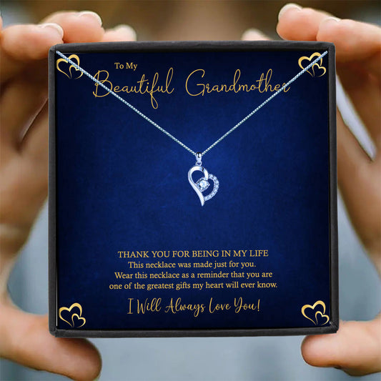 To My Beautiful Grandmother -  Elegant Blue Gold Heart Message Necklace