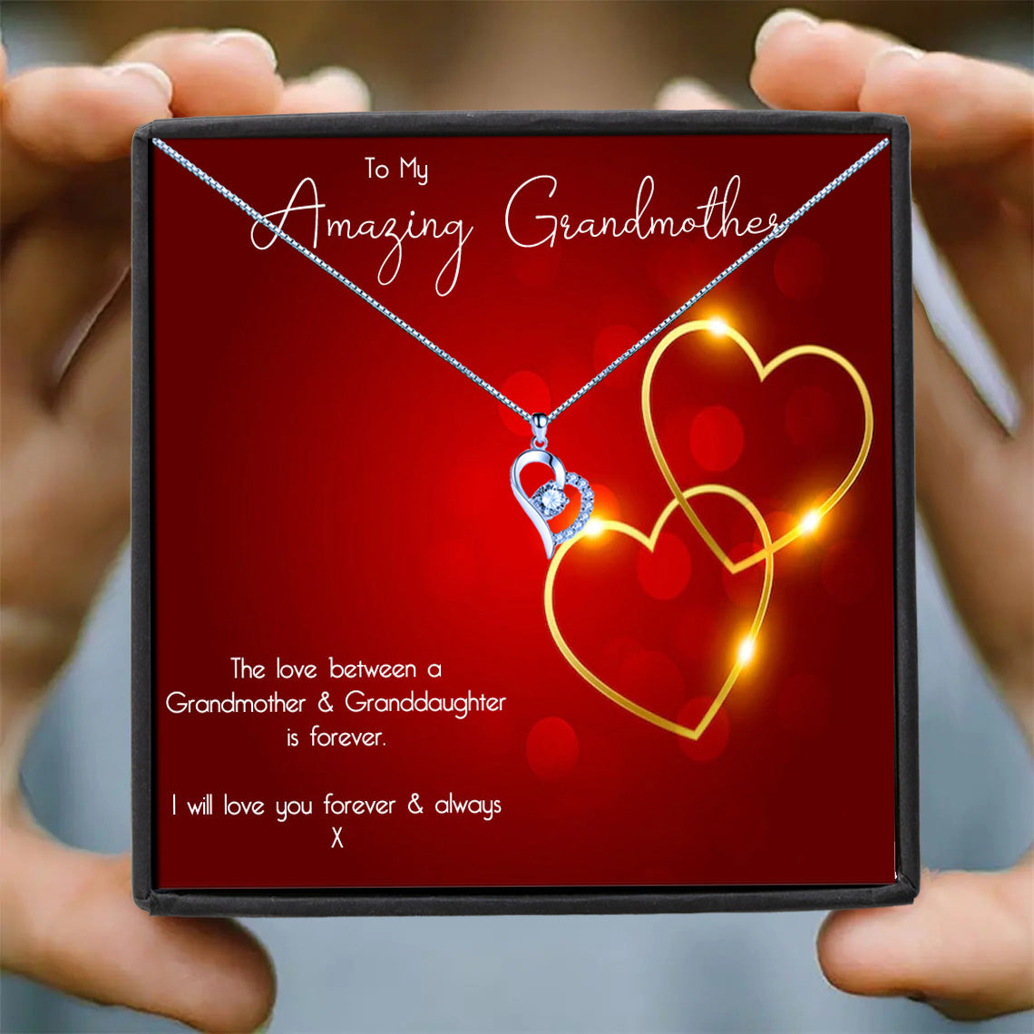 Amazing Grandmother - Romantic Red Gold Heart Message Necklace