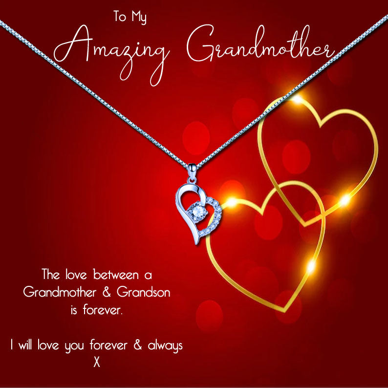 Amazing Grandmother - Romantic Red Gold Heart Message Necklace