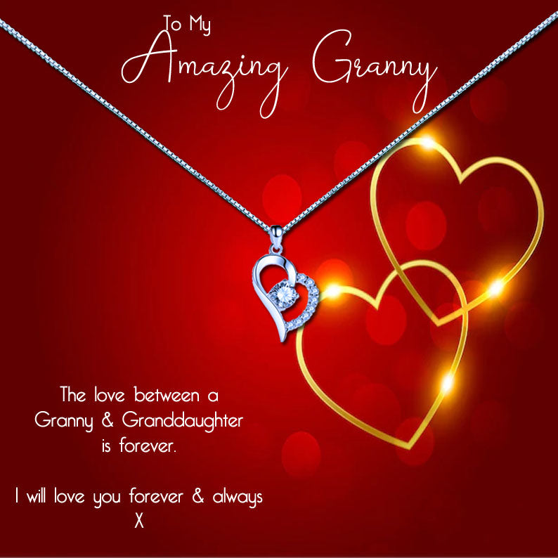 Amazing Grandmother - Romantic Red Gold Heart Message Necklace