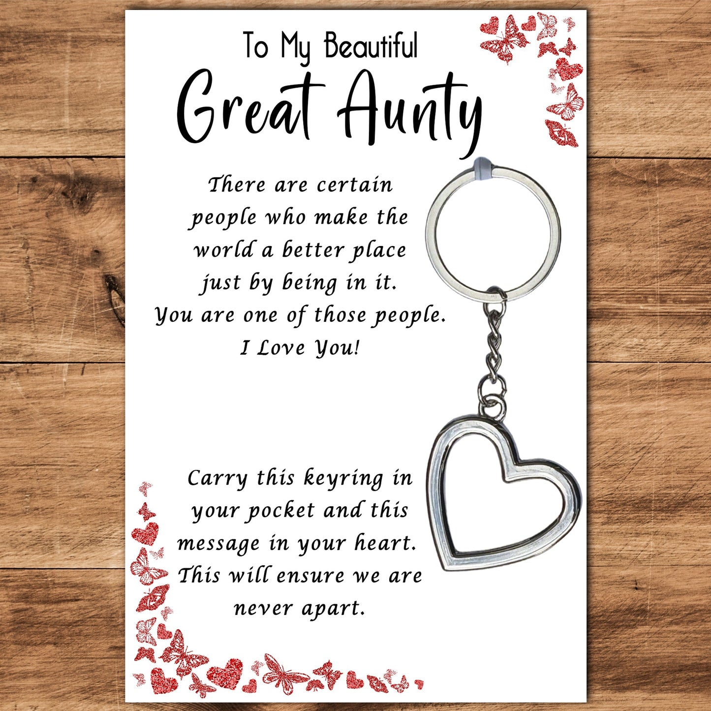 Great Aunty Heart Keyring & Message Card