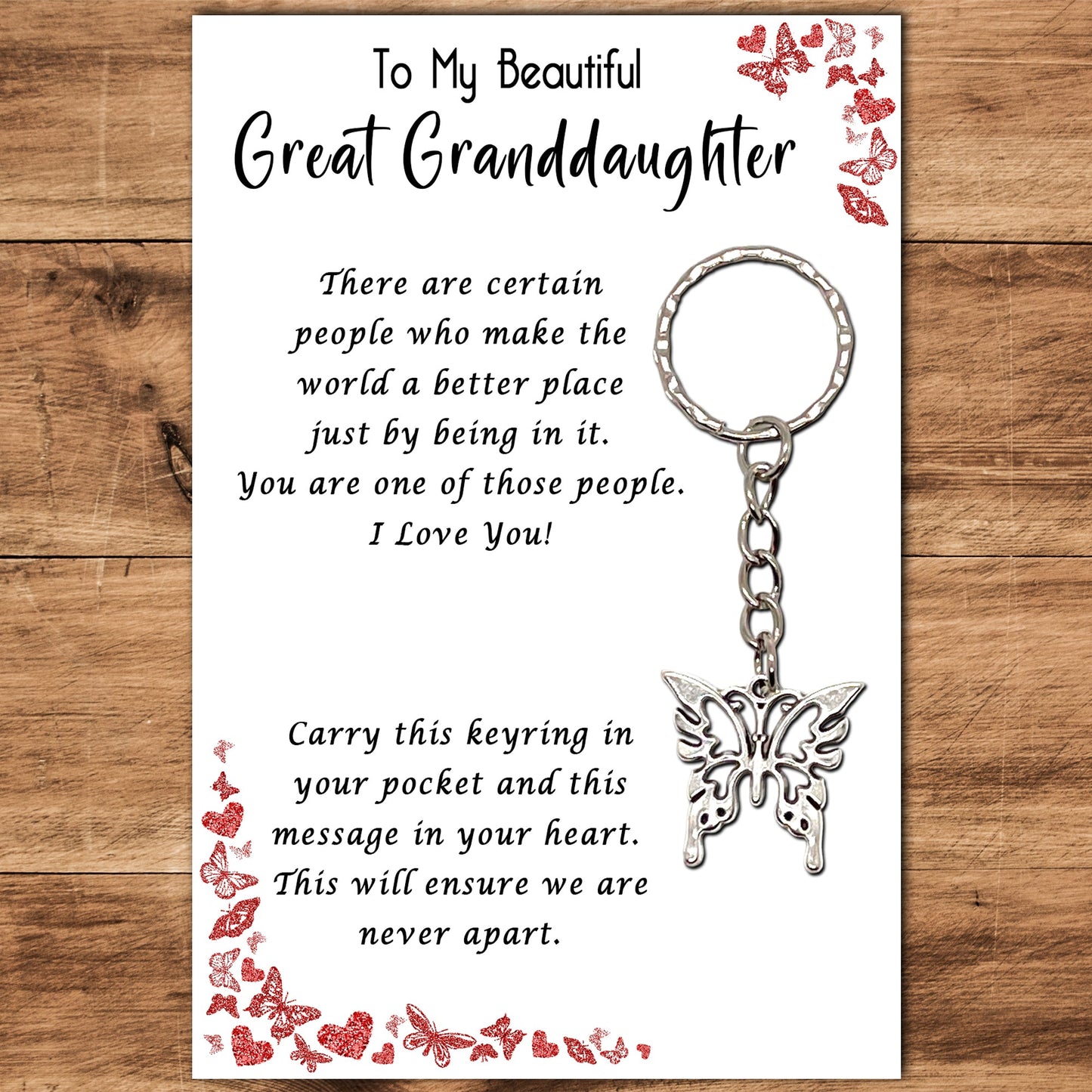 Great Granddaughter Butterfly Keyring & Message Card