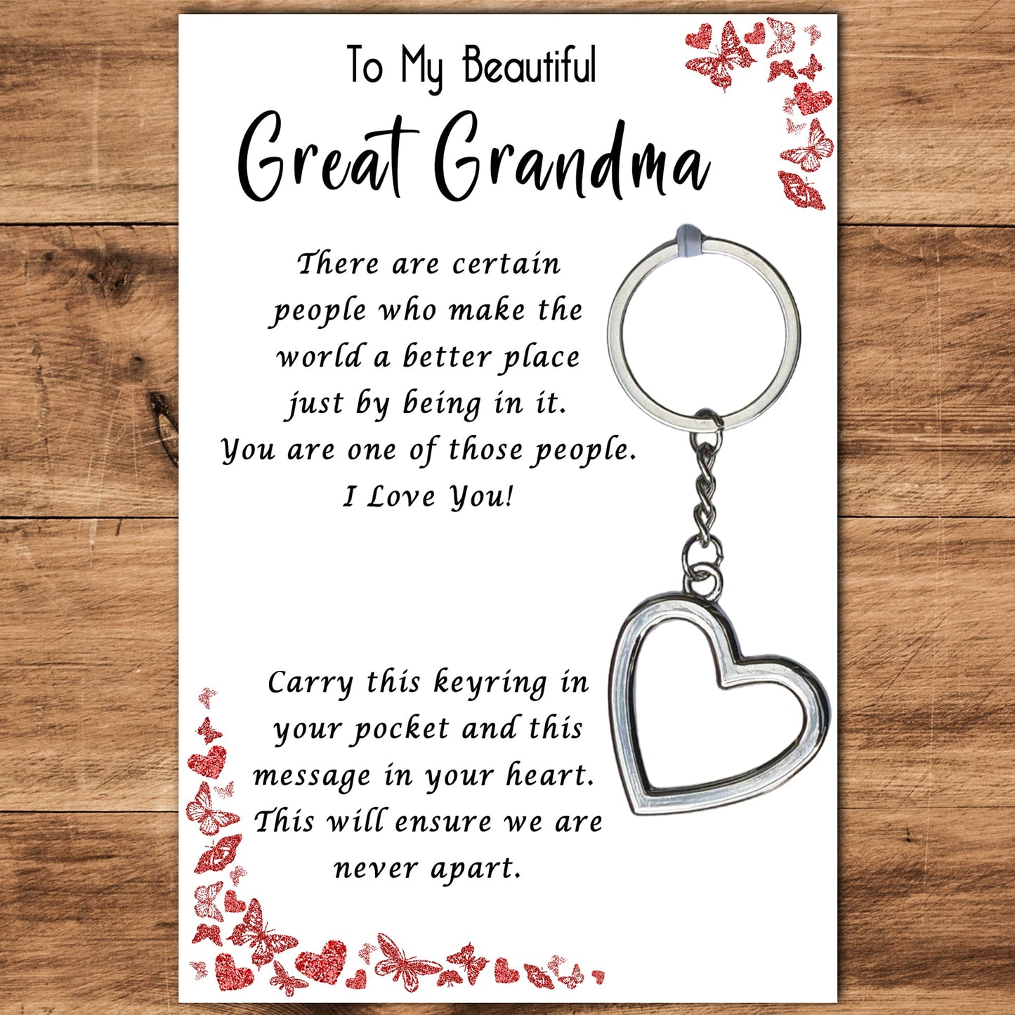 Great Grandma Heart Keyring & Message Card