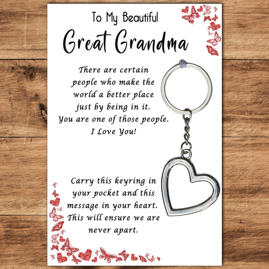 Great Grandma Heart Keyring & Message Card