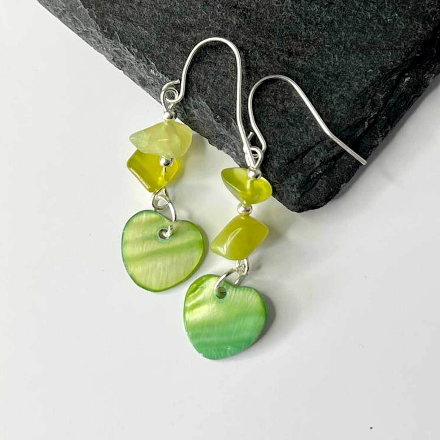 Peridot Stone Heart Shell Hook Earrings