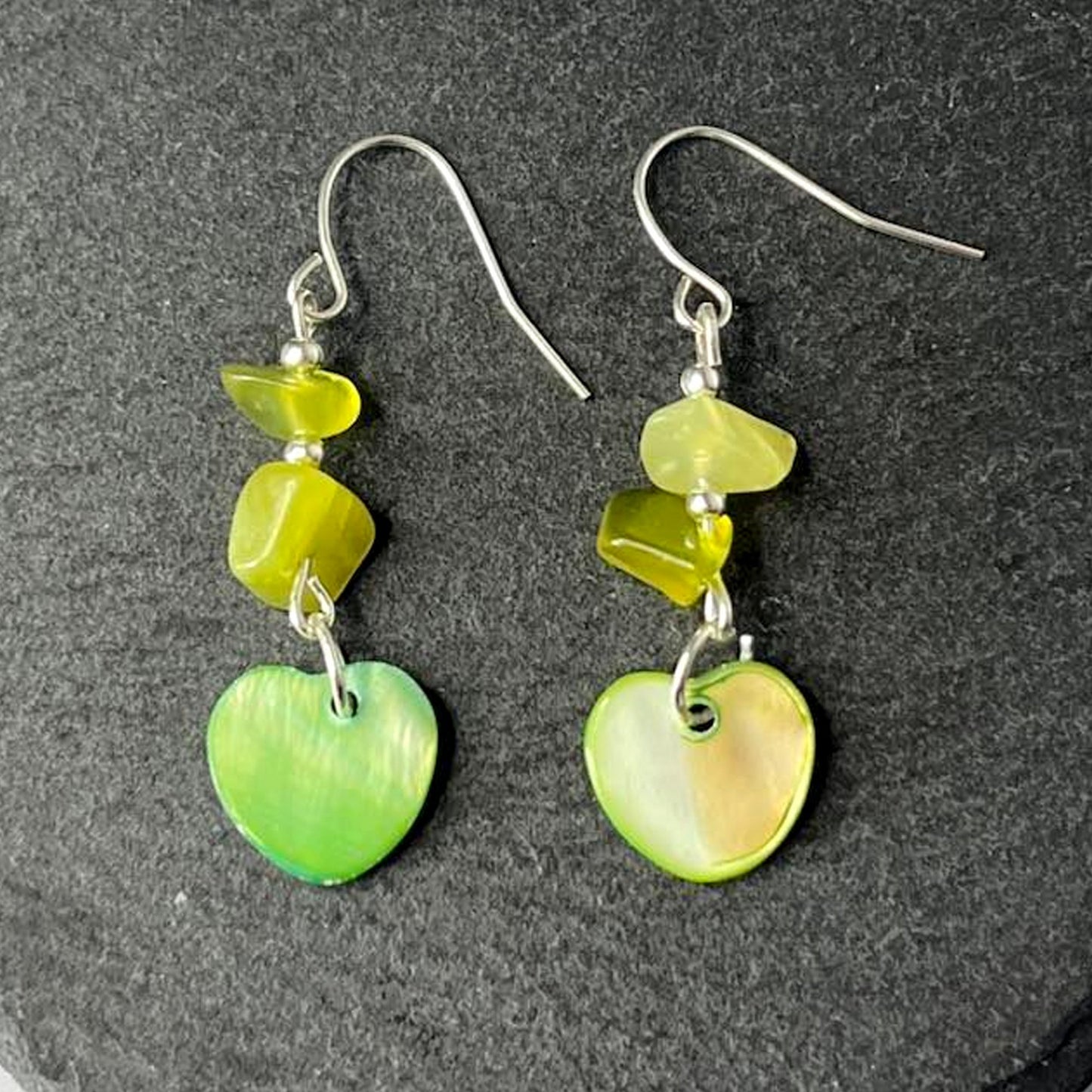 Peridot Stone Heart Shell Hook Earrings