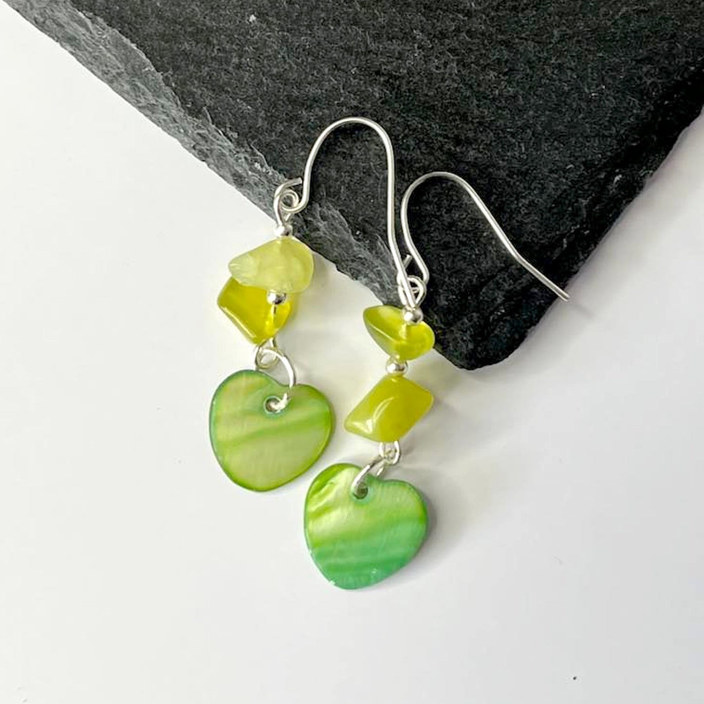 Peridot Stone Heart Shell Hook Earrings