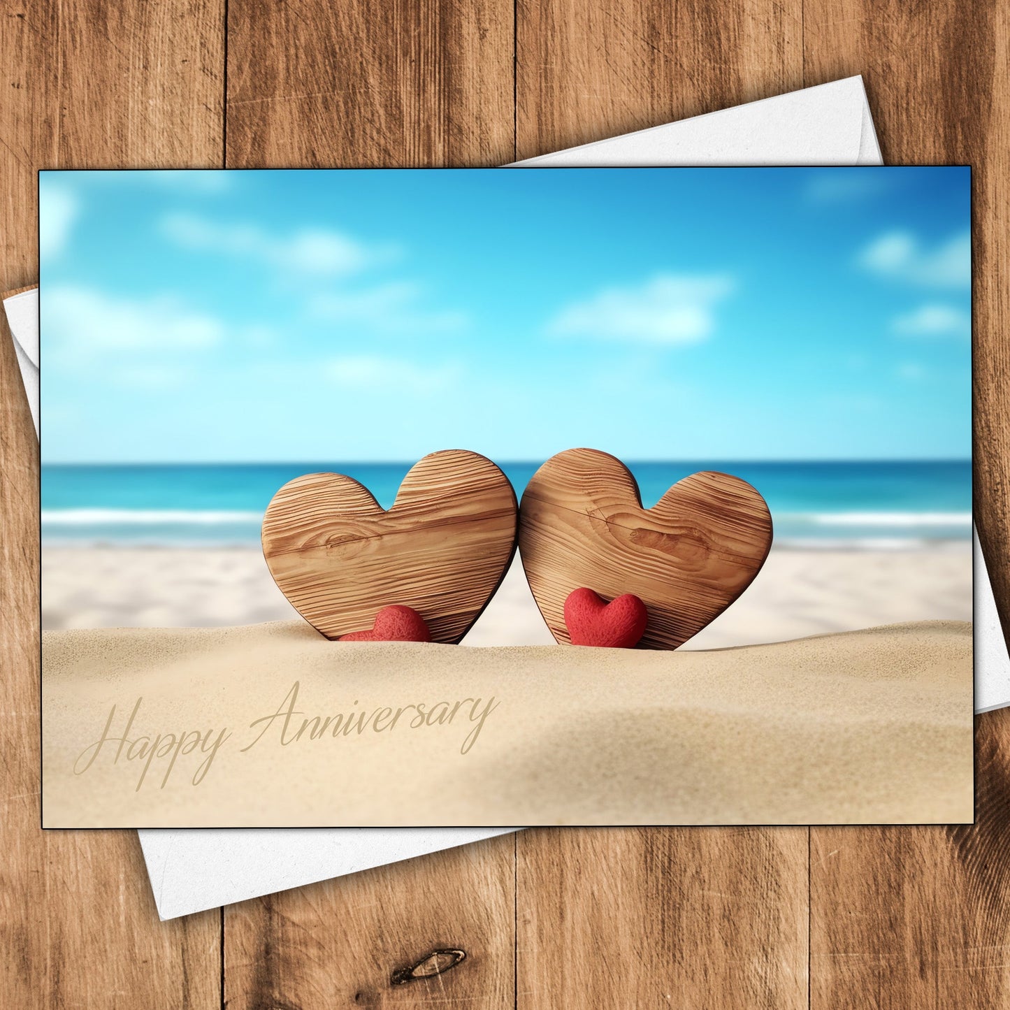 Happy Anniversary Hearts In The Sand Card