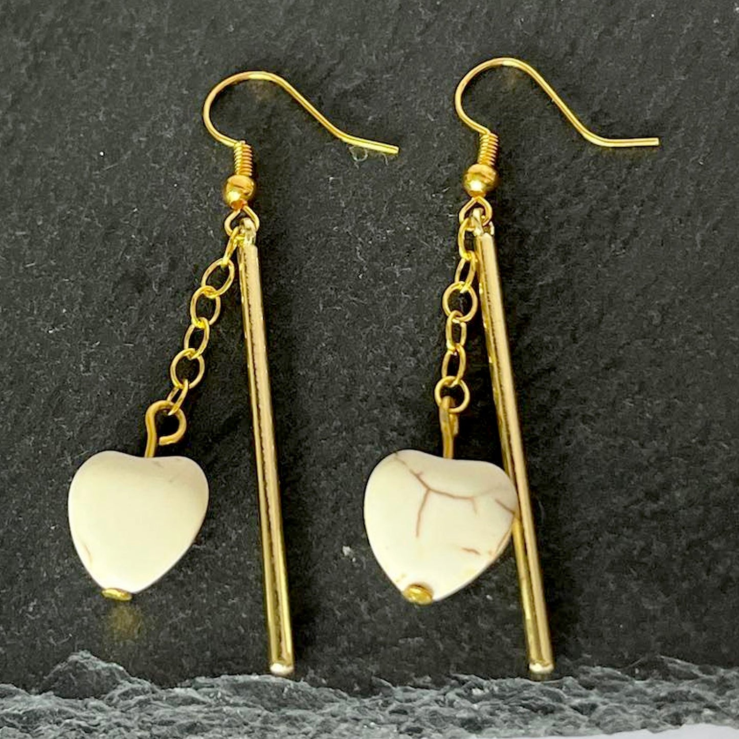 Howlite Heart Bar Hook Earrings