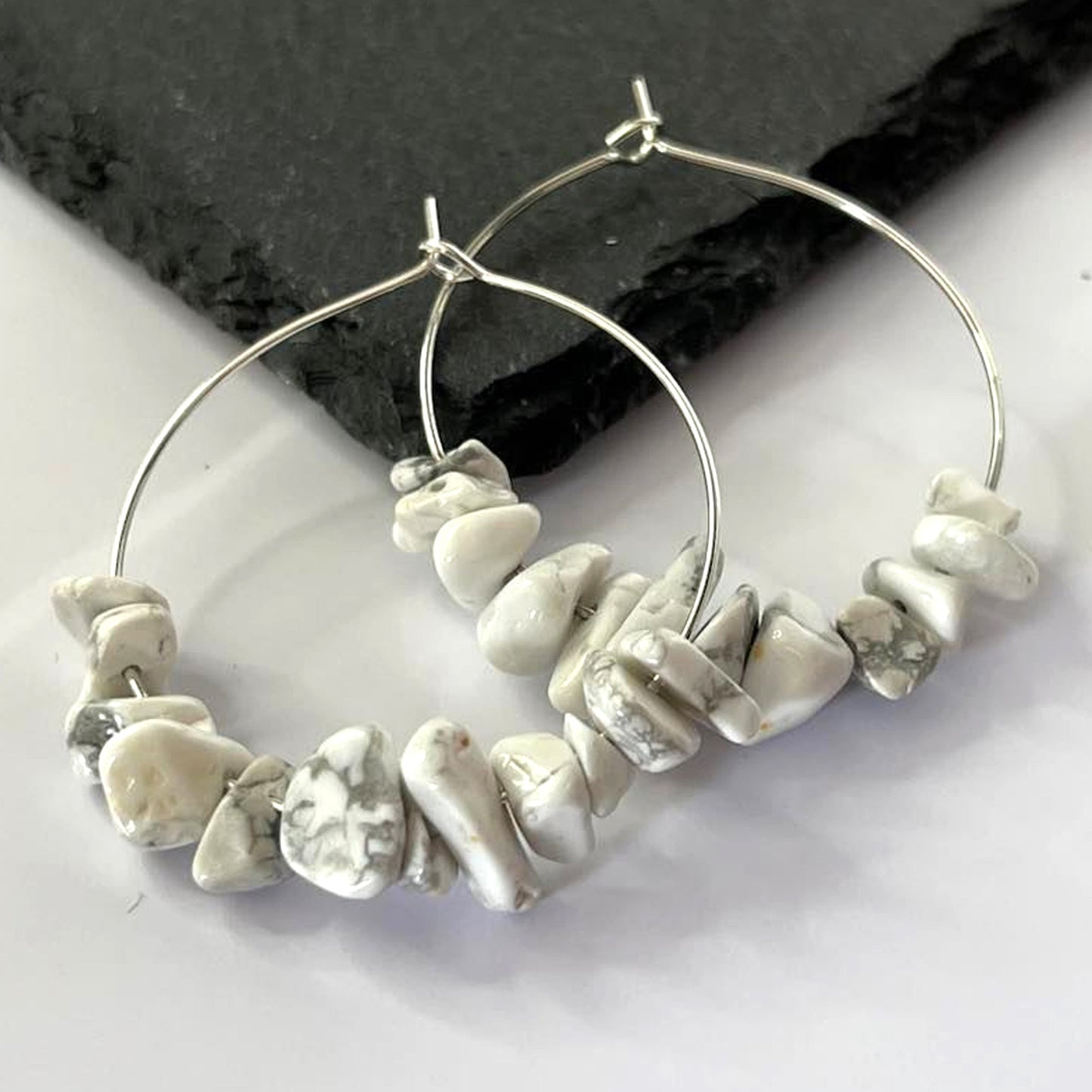 Howlite Stone Hoop Earrings