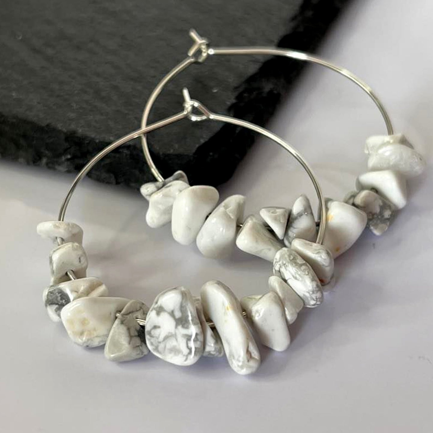 Howlite Stone Hoop Earrings