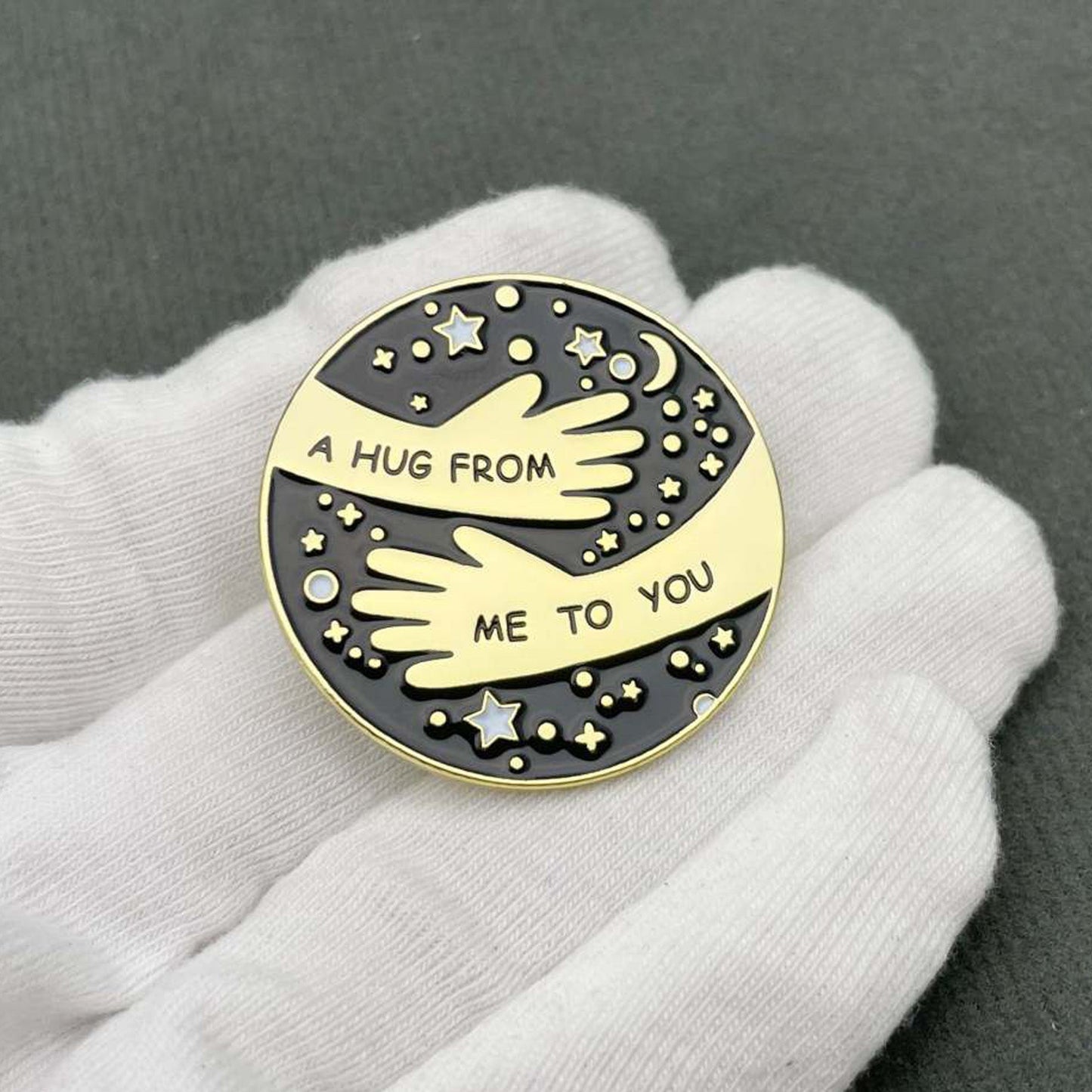 Sending Big Hugs Pin Badges With Personalised Moon Stars & Clouds Message Cards