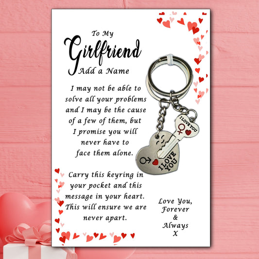 I Love You His & Hers Keyrings and Personalised Girlfriend Card