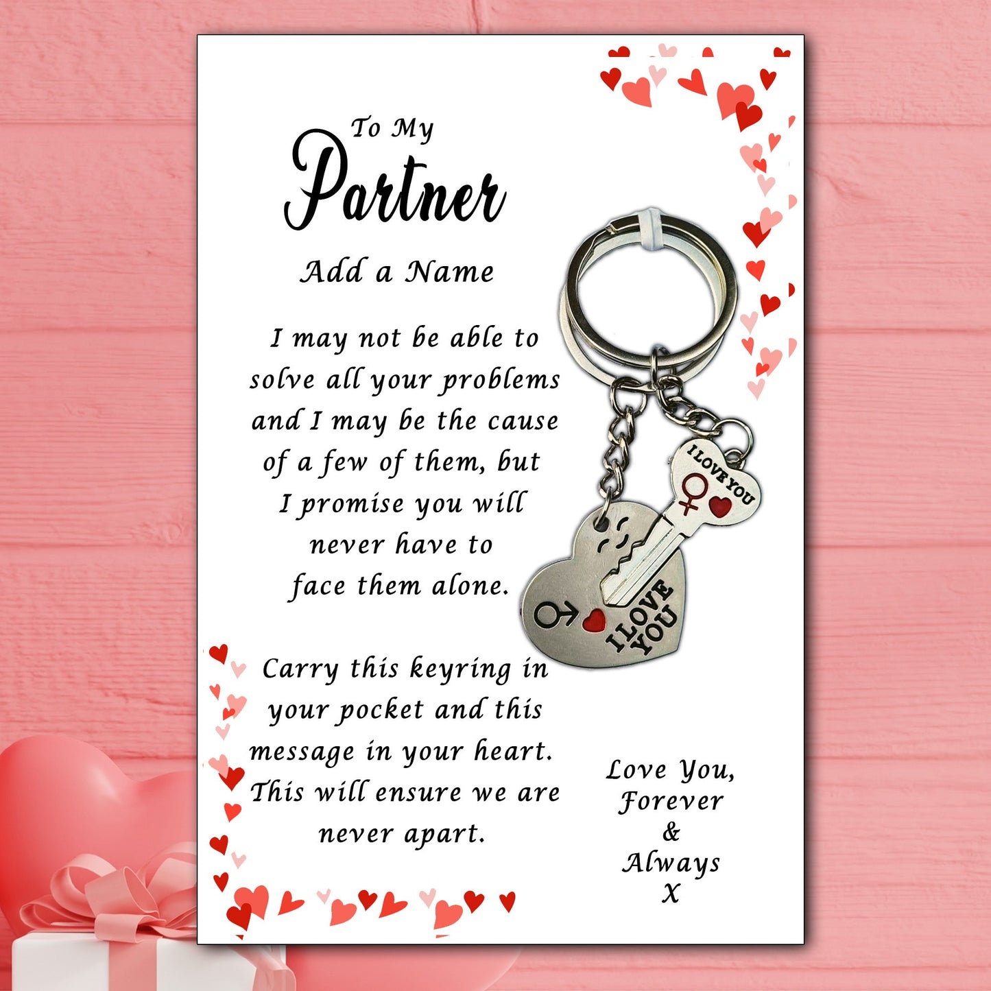 I Love You His & Hers Keyrings and Personalised Partner Card