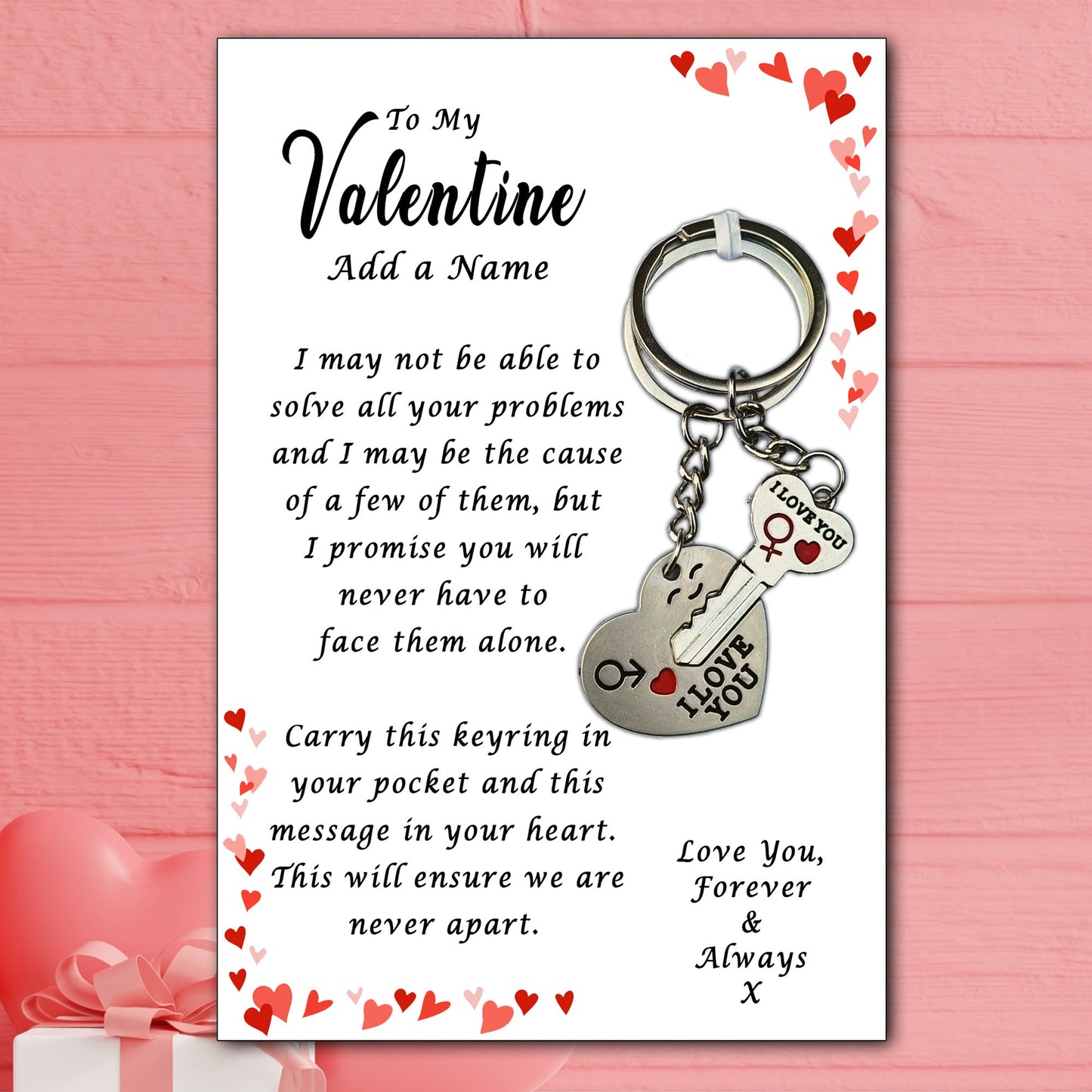 I Love You His & Hers Keyrings and Personalised Valentine Card