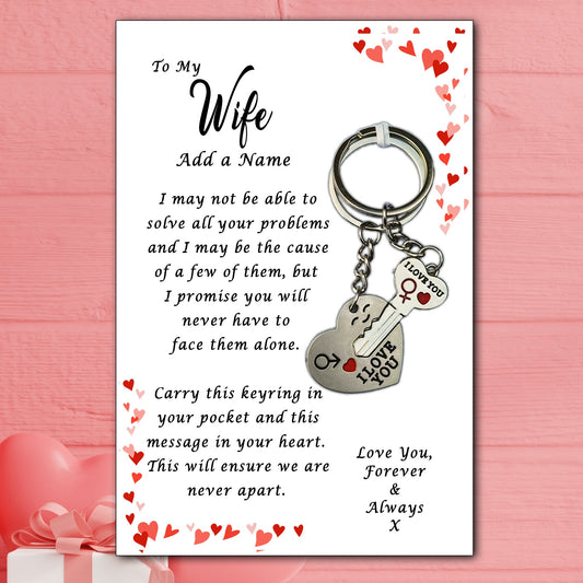 I Love You His & Hers Keyrings and Personalised Wife Card