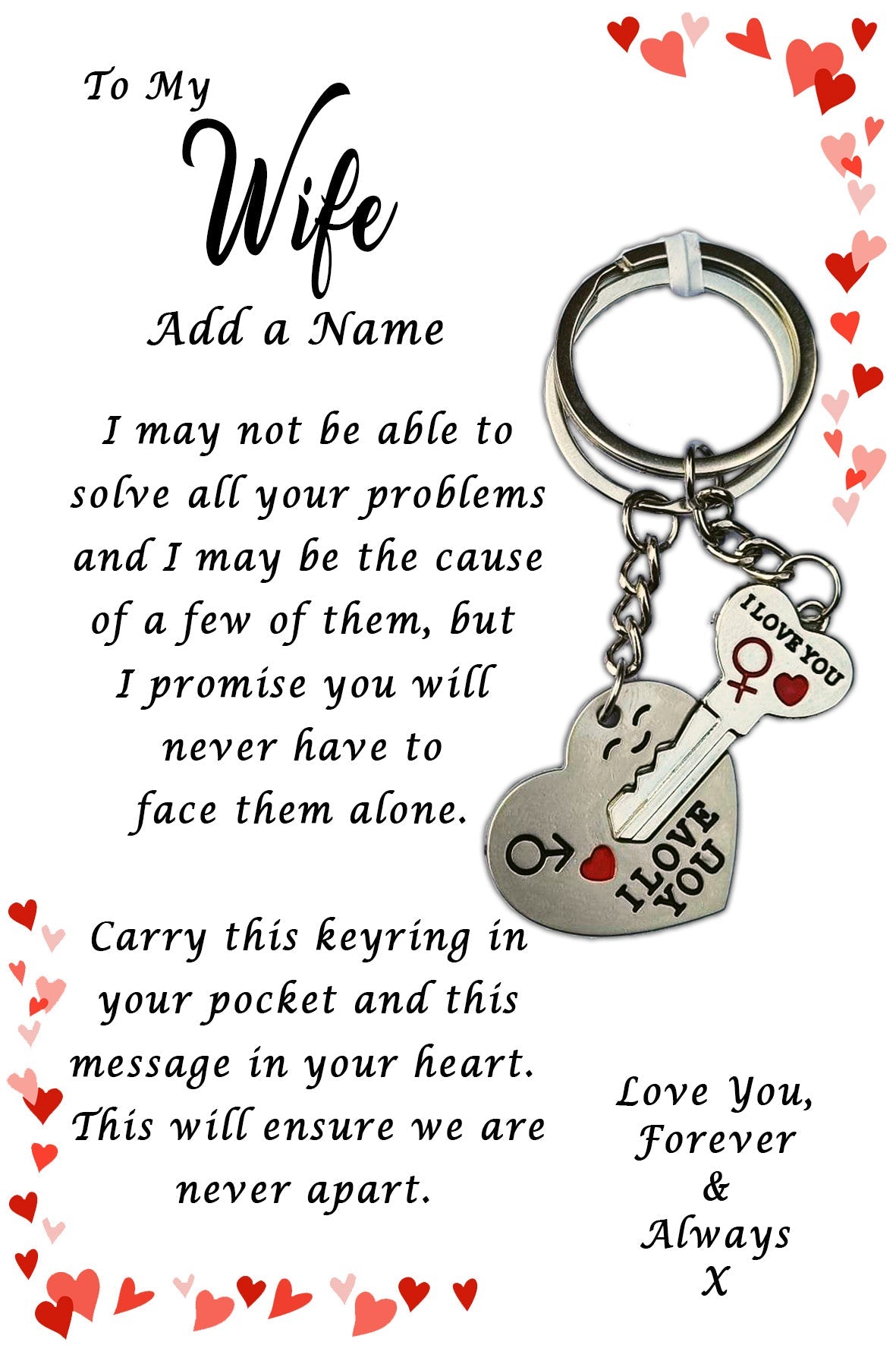 I Love You His & Hers Keyrings and Personalised Wife Card