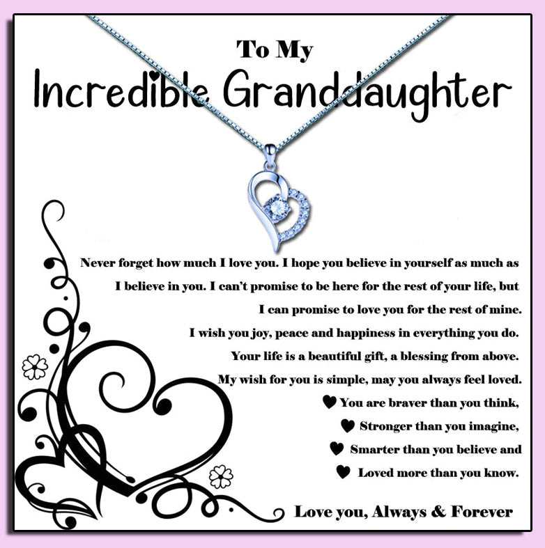 Incredible Granddaughter - Heart Swirl Message Necklace