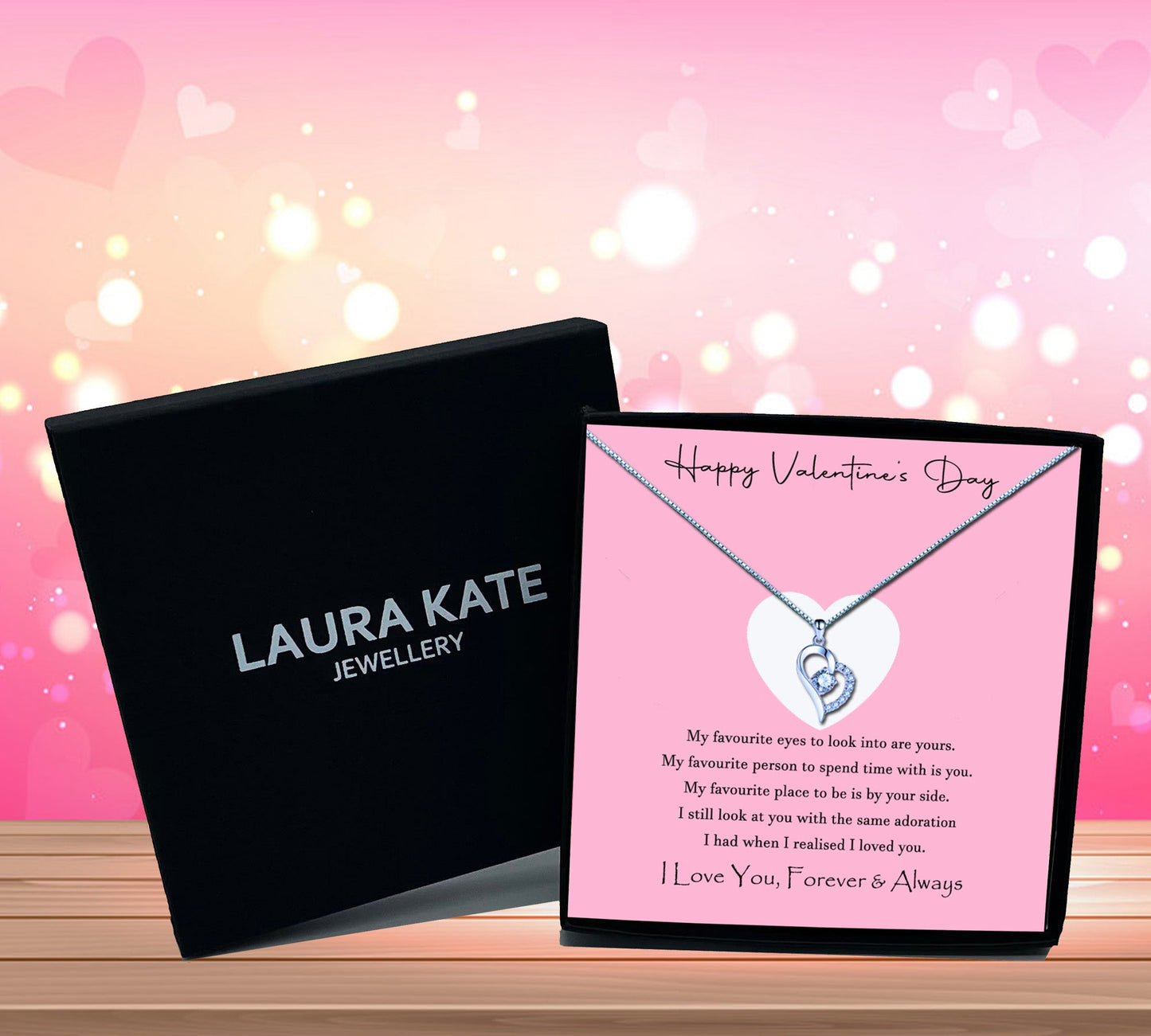 Valentine's Day Heart Shaped Necklace & Pink Message Jewellery Box