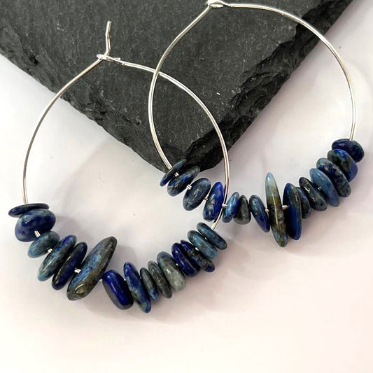 Lapis Lazuli Stone Hoop Earrings