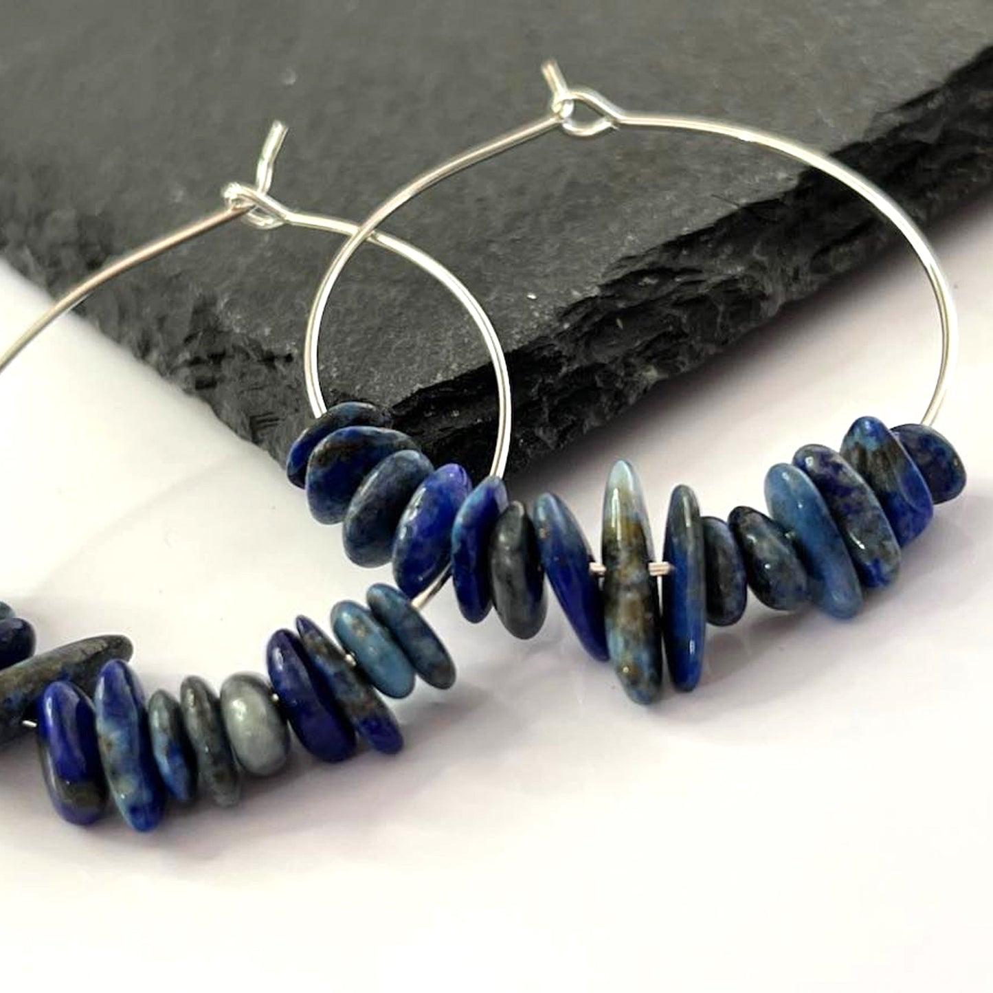 Lapis Lazuli Stone Hoop Earrings