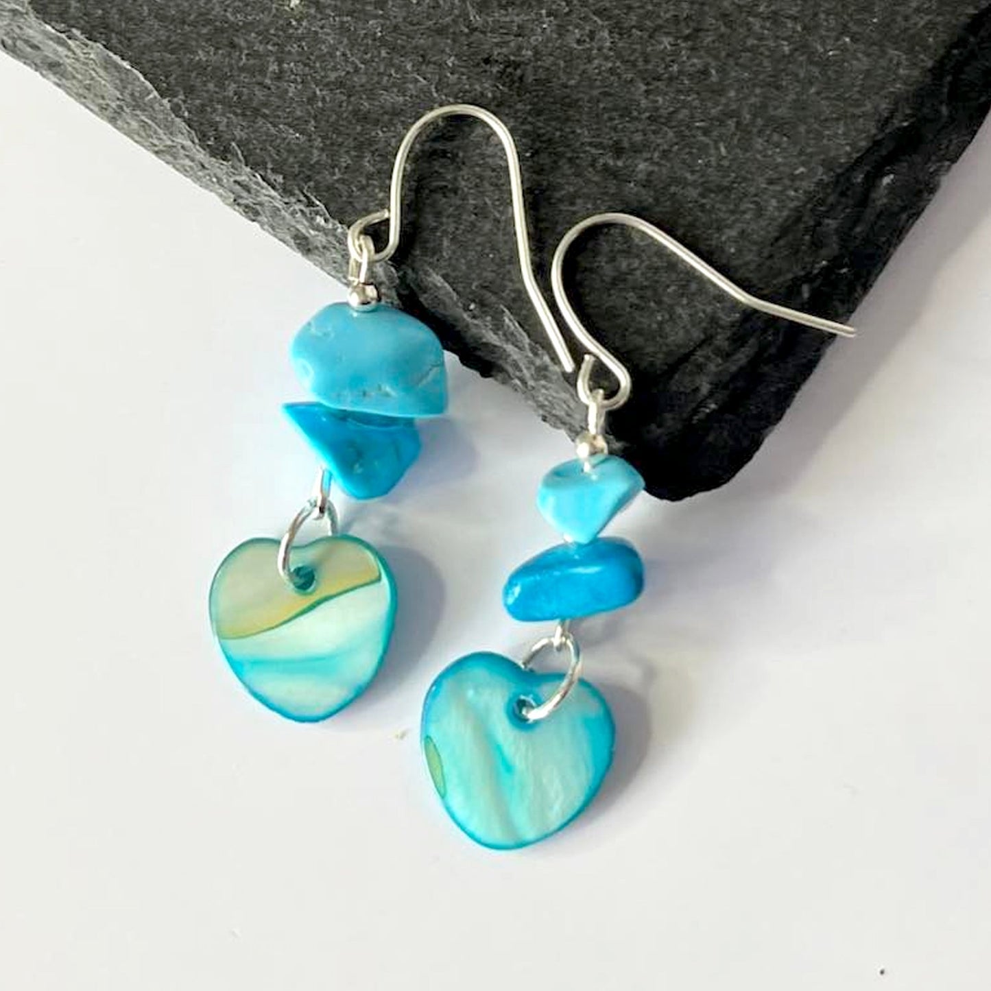 Turquoise Stone Heart Shell Hook Earrings