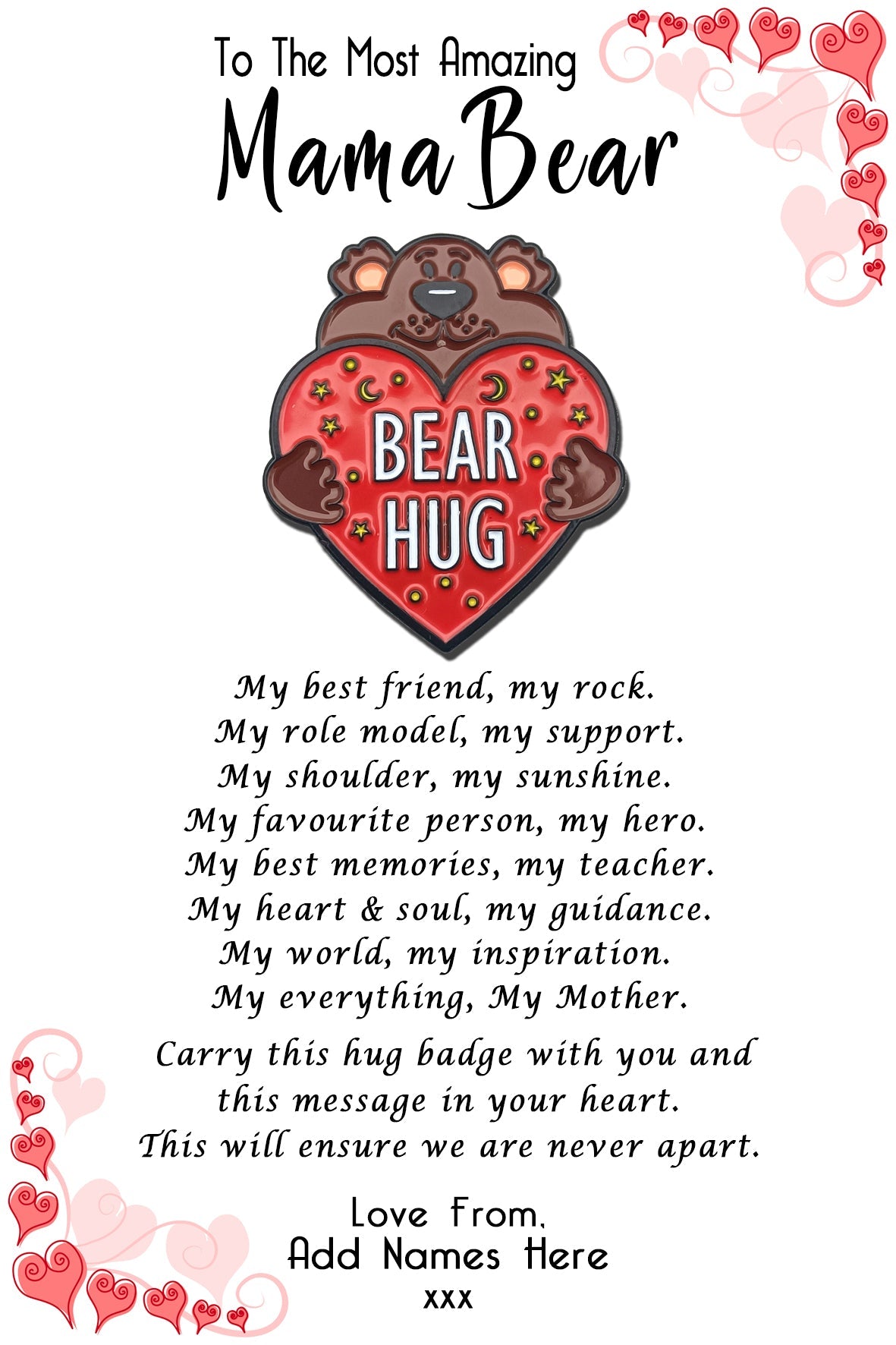 Mama Bear Hug Badges & Personalised Card