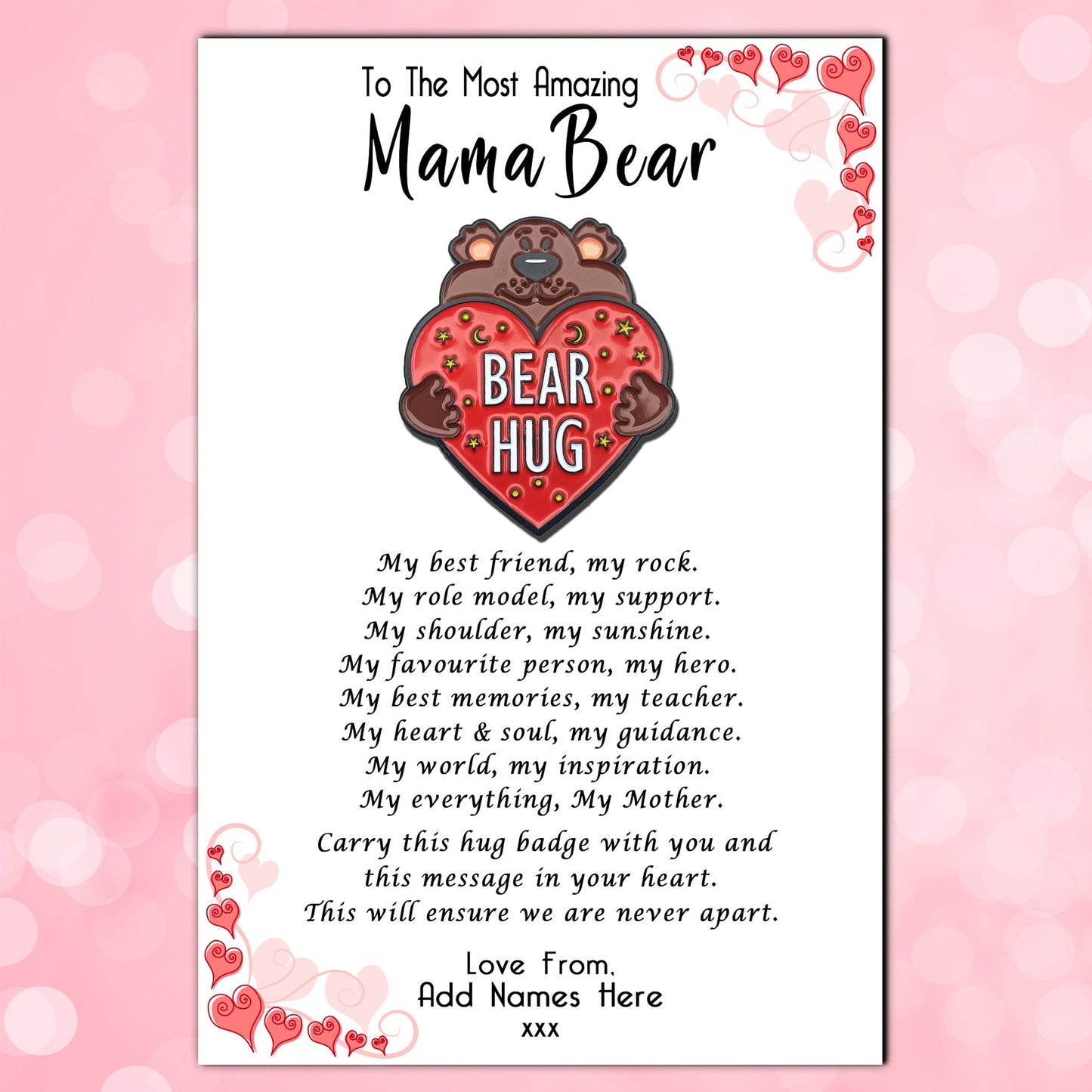 Mama Bear Hug Badges & Personalised Card