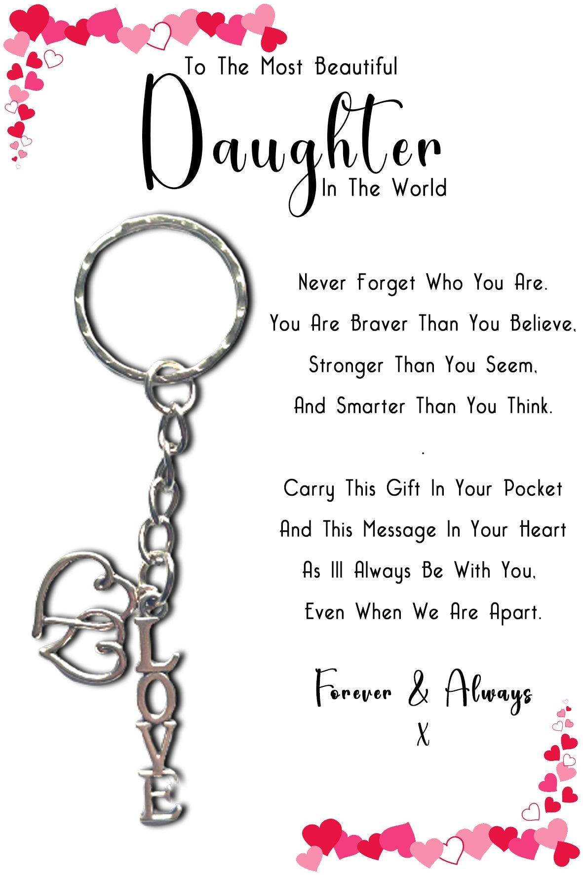 Beautiful Daughter Love & Heart Charm Keyrings