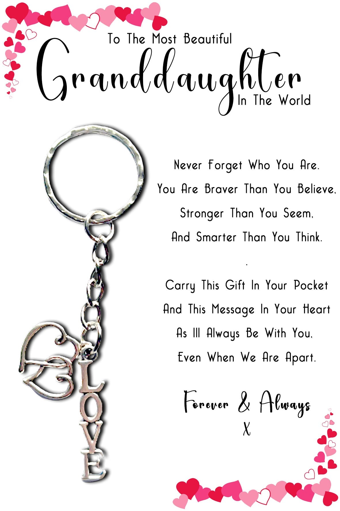 Beautiful Granddaughter Love & Heart Keyrings