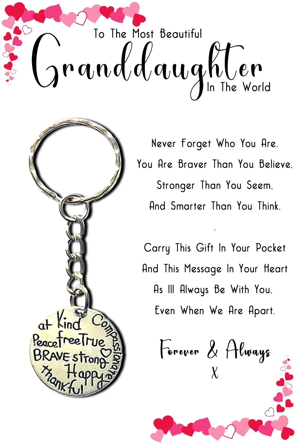 Beautiful Granddaughter Loving Words Keyrings