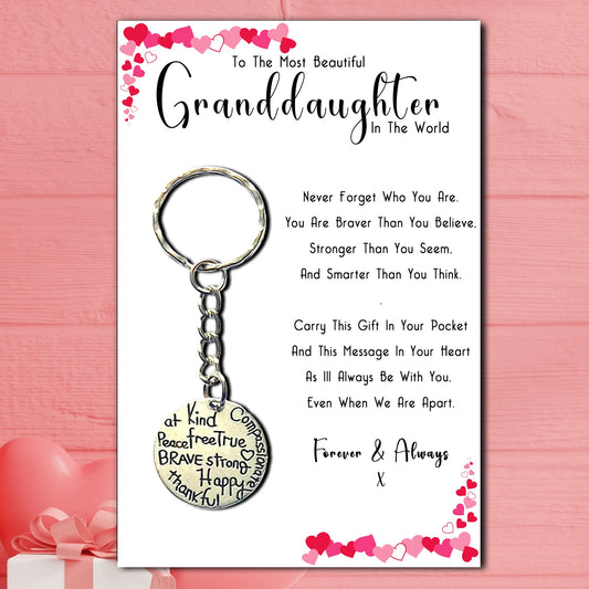 Beautiful Granddaughter Loving Words Keyrings