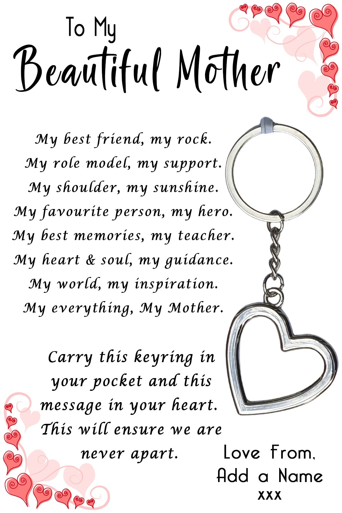 Beautiful Mother Keyrings & Personalised Cards