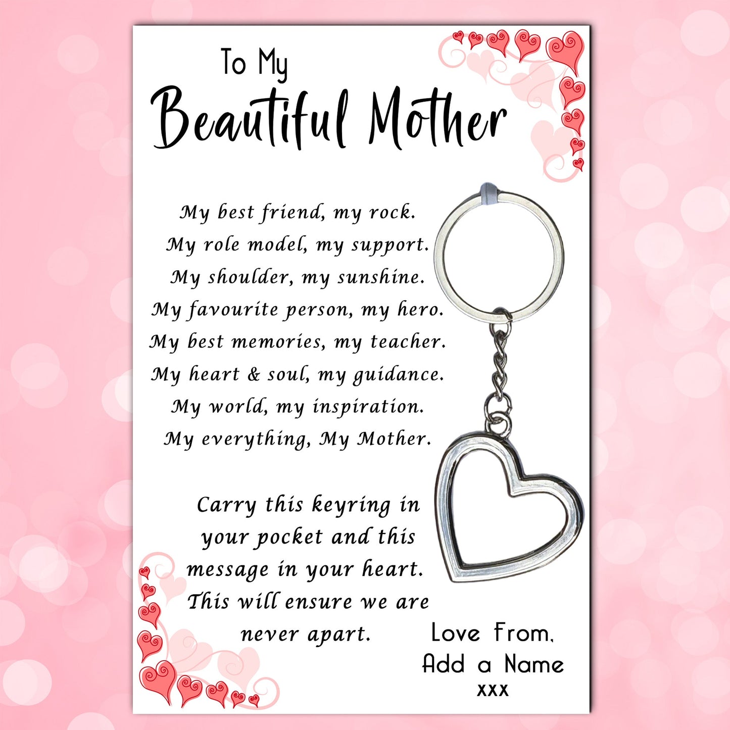 Beautiful Mother Keyrings & Personalised Cards