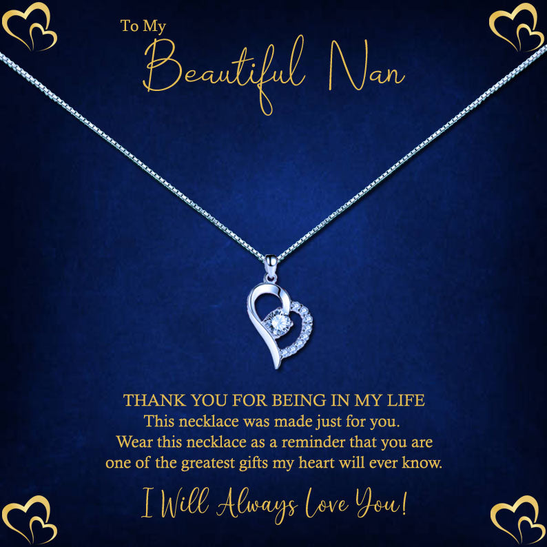 To My Beautiful Grandmother -  Elegant Blue Gold Heart Message Necklace