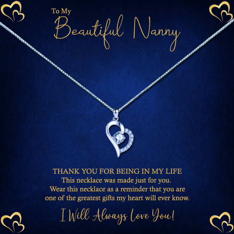 To My Beautiful Grandmother -  Elegant Blue Gold Heart Message Necklace