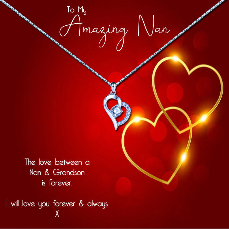 Amazing Grandmother - Romantic Red Gold Heart Message Necklace