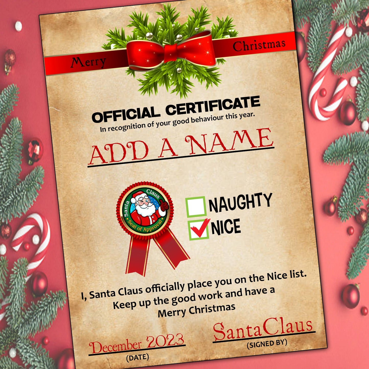 Personalised Naughty or Nice Santa Certificates