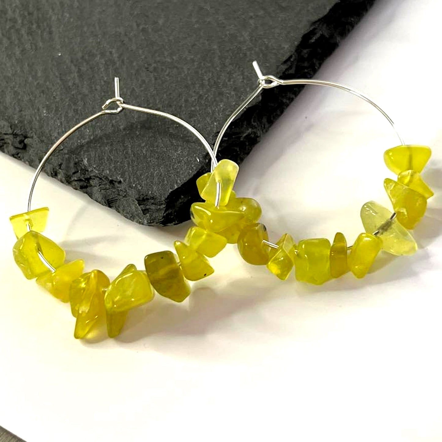 Peridot Stone Hoop Earrings