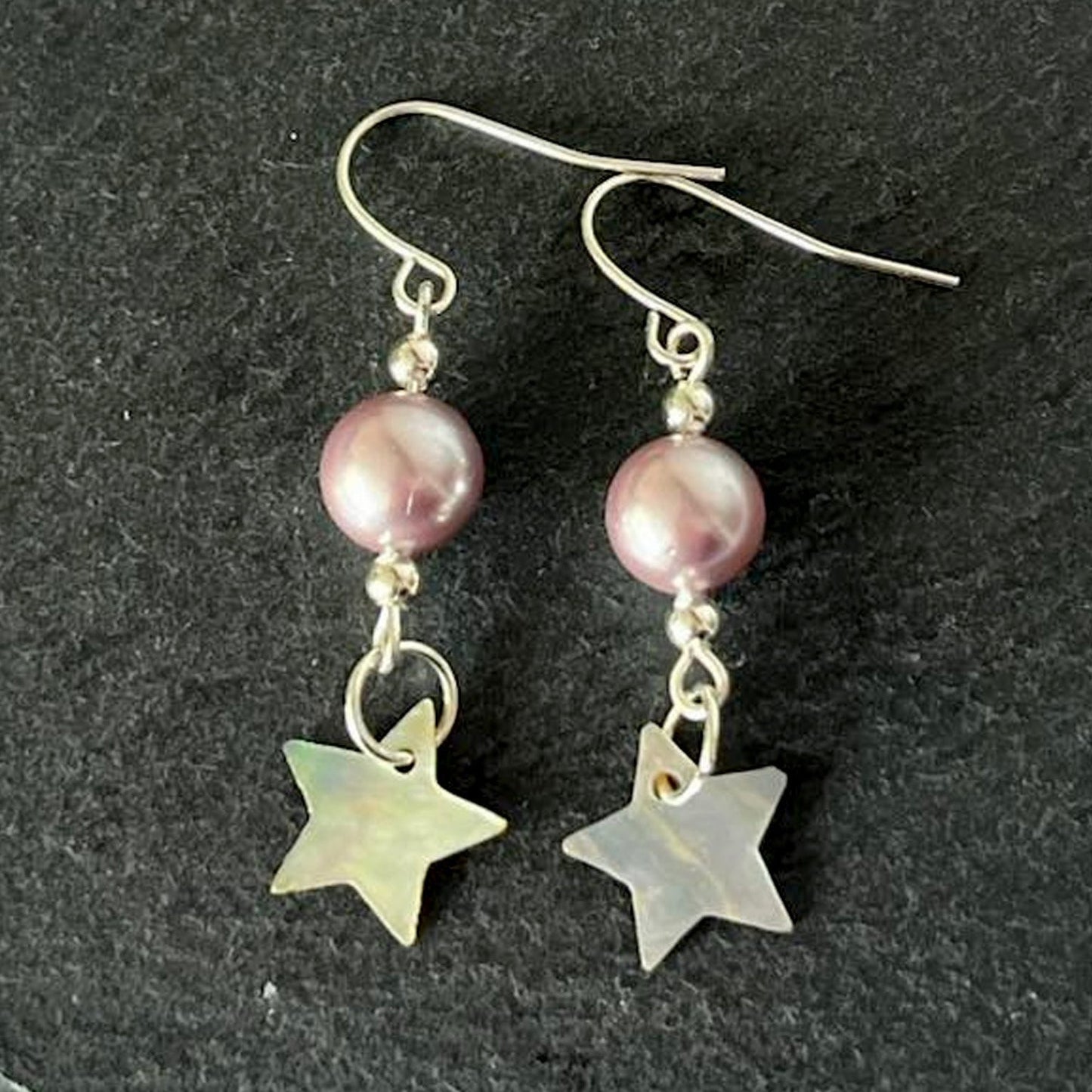 Shell Star Purple Pearl Hook Earrings