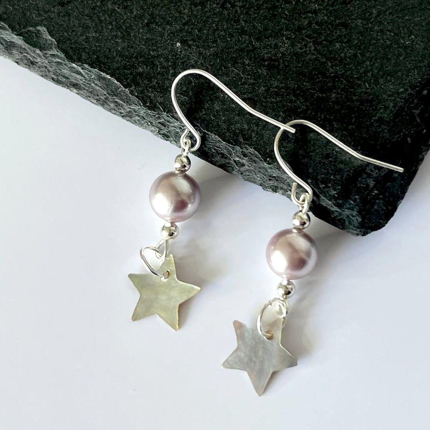 Shell Star Purple Pearl Hook Earrings