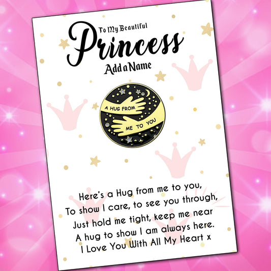 Beautiful Princess Pocket Hug Badges With Personalised Message Card