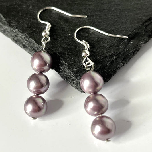 Purple Pearl Hook Earrings