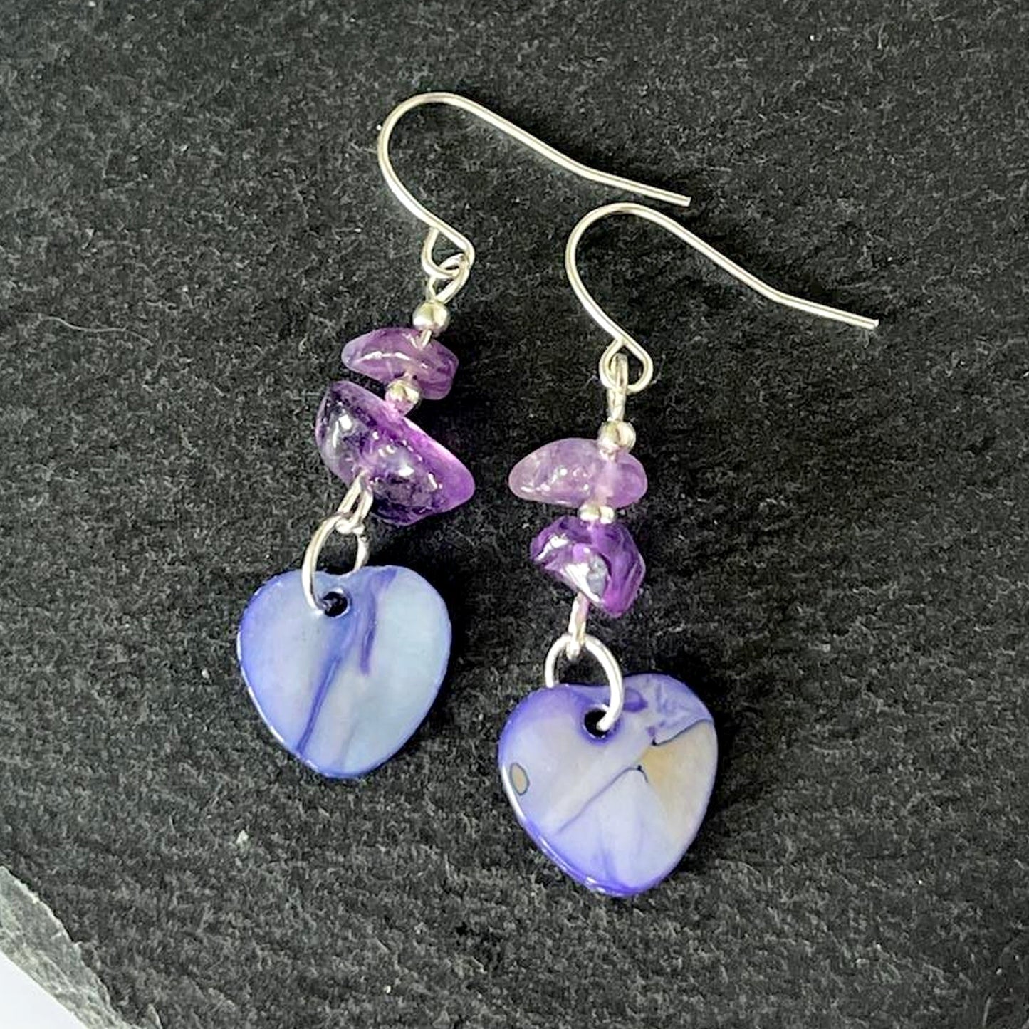 Amethyst Stone Heart Shell Hook Earrings