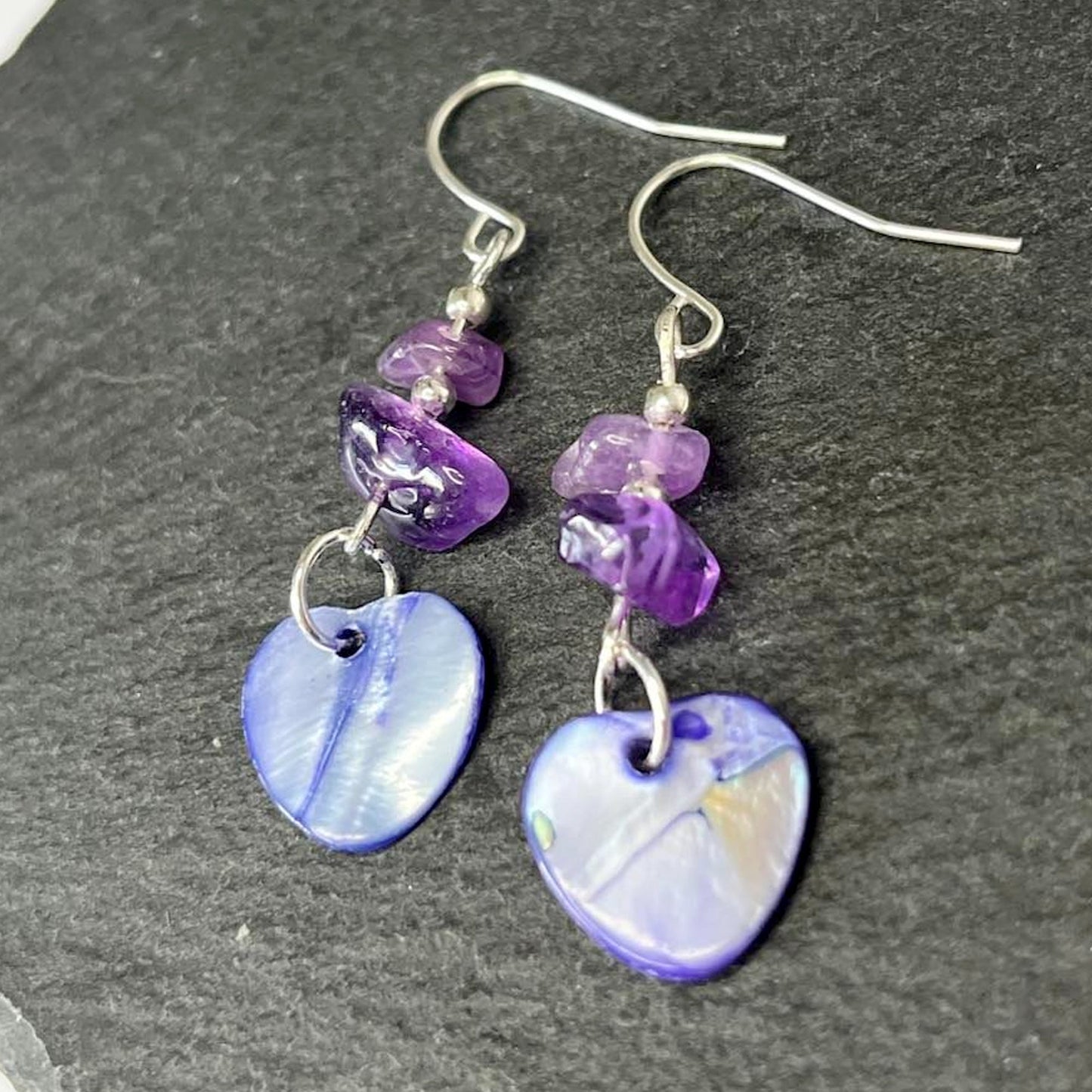 Amethyst Stone Heart Shell Hook Earrings