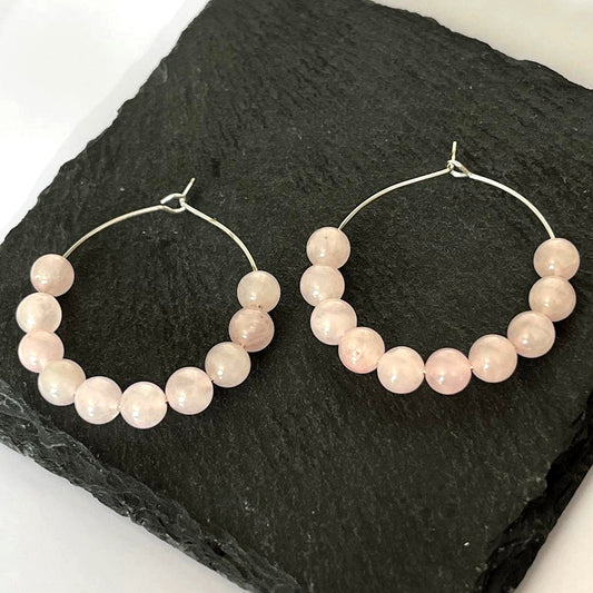 Rose Quartz Bead Hoop Earrings